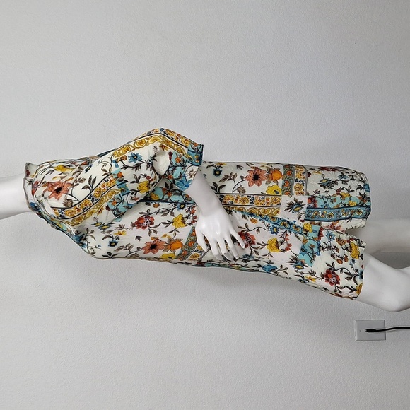 Shana Multicolor Boho Preppy Silk 3/4 Sleeve Floral Imaginarium Dress Size M - Picture 8 of 12